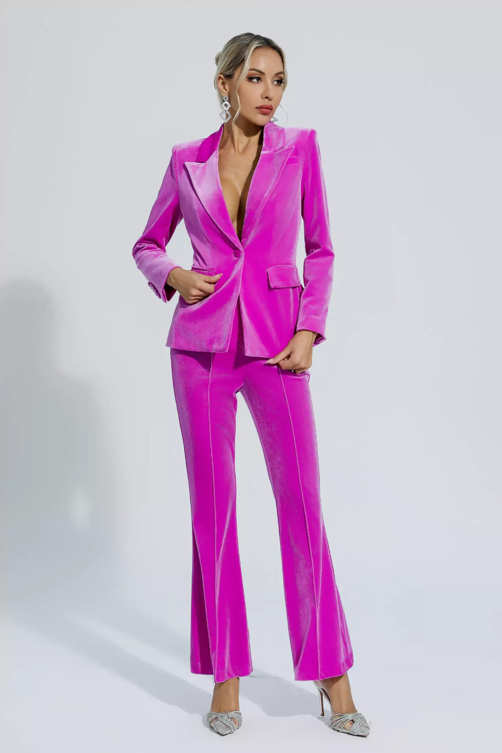 Aleena Kırmızı Kadife Blazer Takım