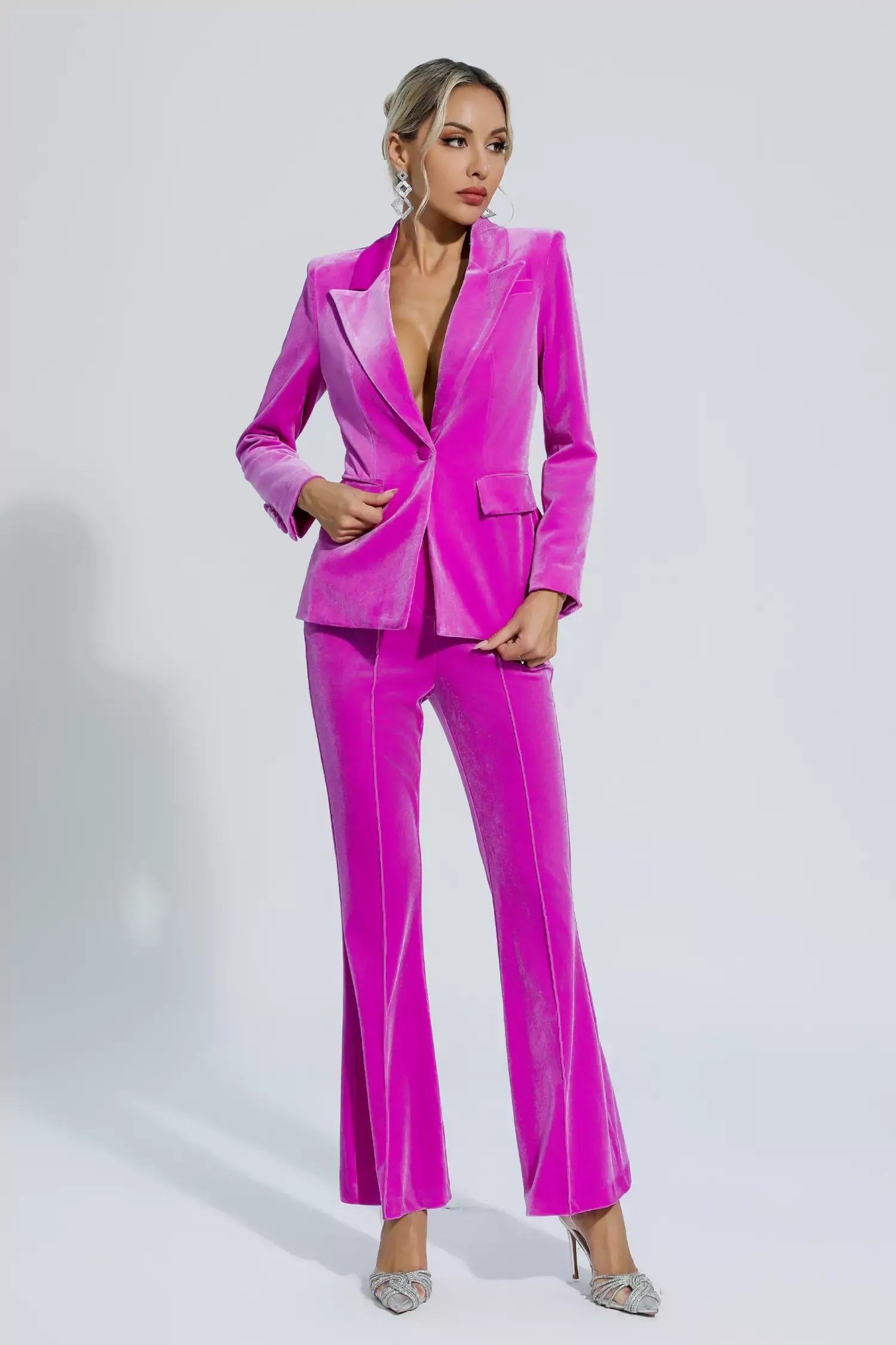 Aleena Kırmızı Kadife Blazer Takım