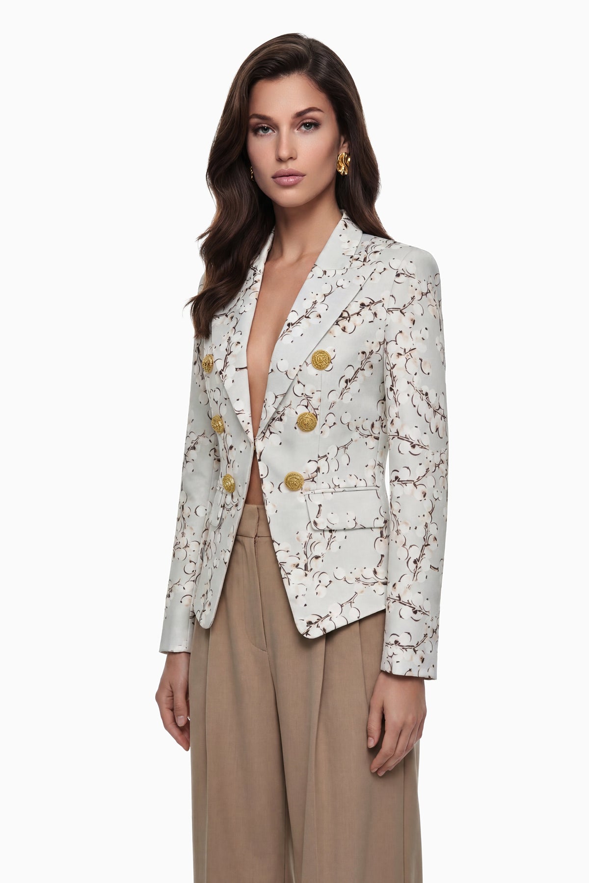 Amélina Çiçek Desenli Blazer Ceket Krem