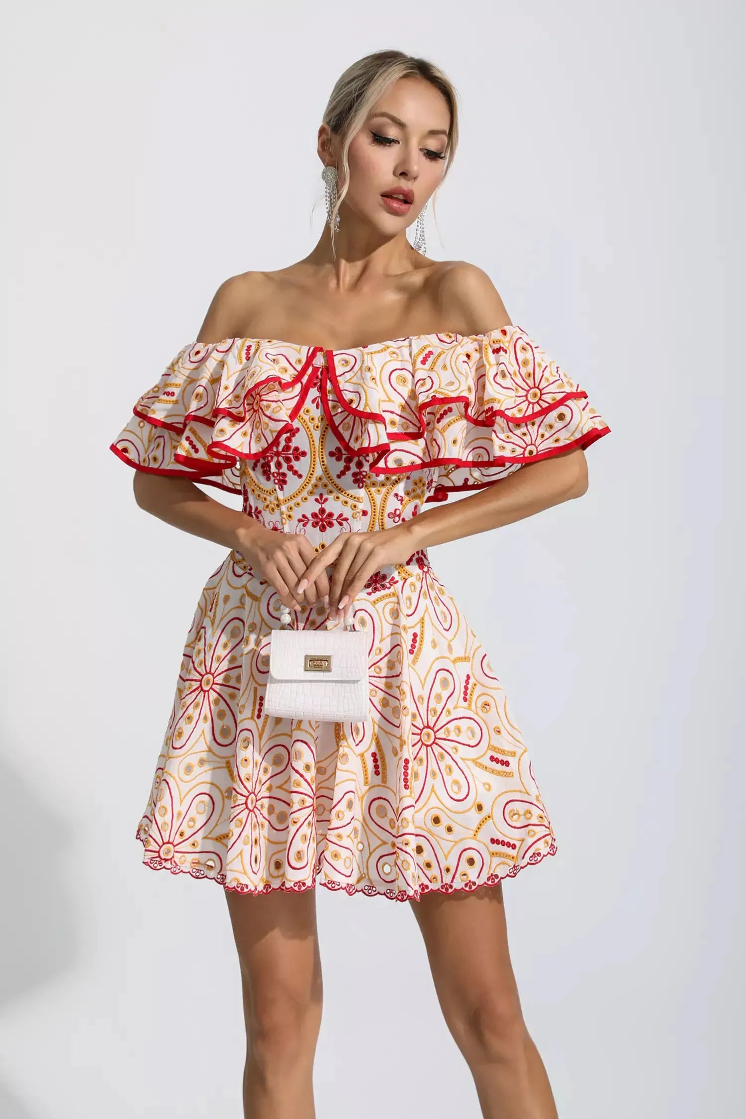 Amora Kırmızı Kesik Ruffle Mini Elbise