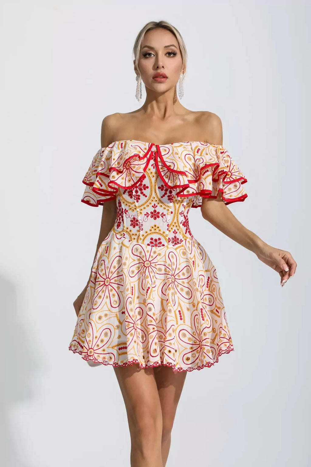 Amora Kırmızı Kesik Ruffle Mini Elbise
