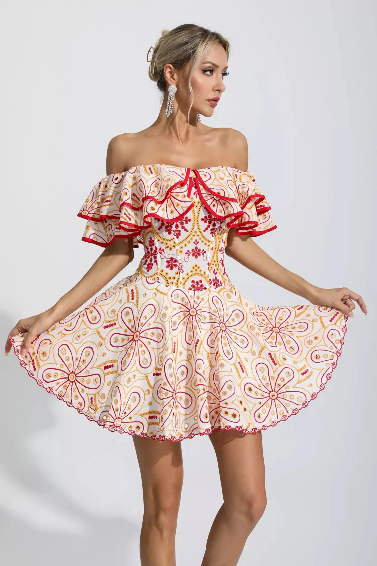 Amora Kırmızı Kesik Ruffle Mini Elbise
