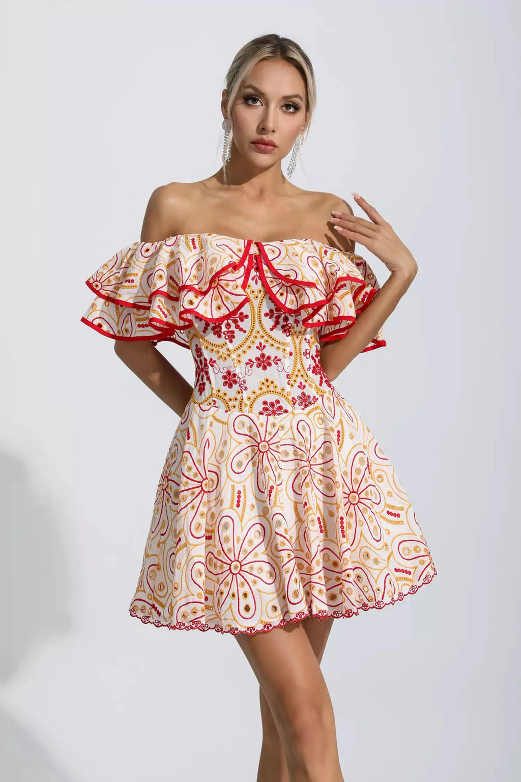 Amora Kırmızı Kesik Ruffle Mini Elbise