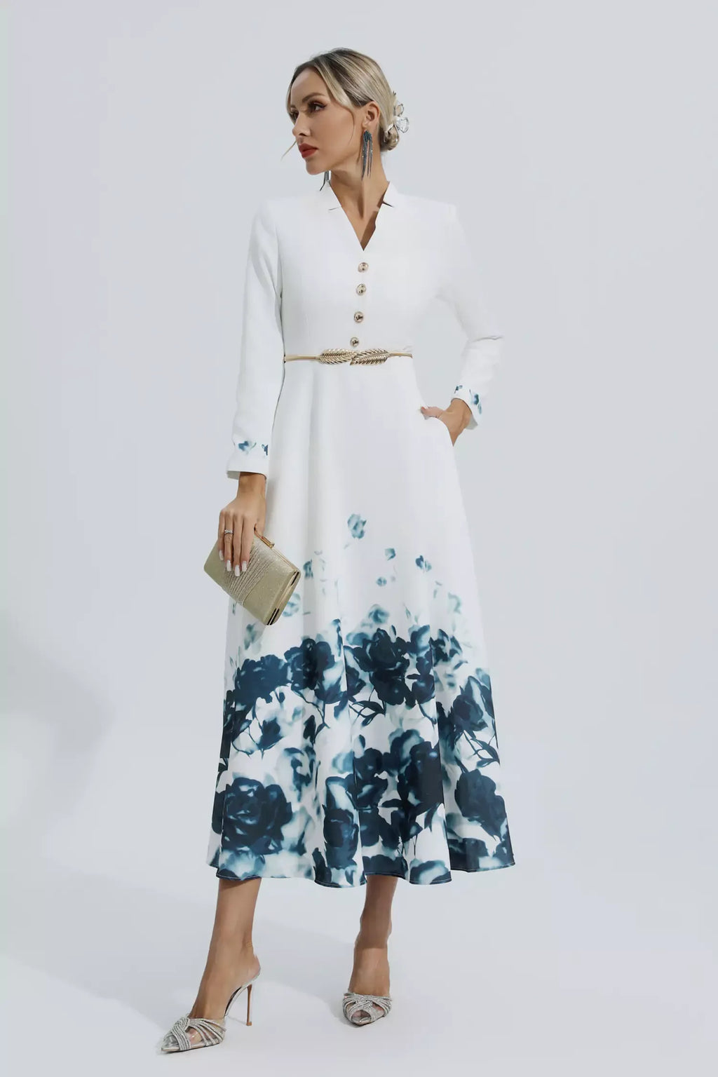 Angie White Çiçek Desenli Maxi Elbise