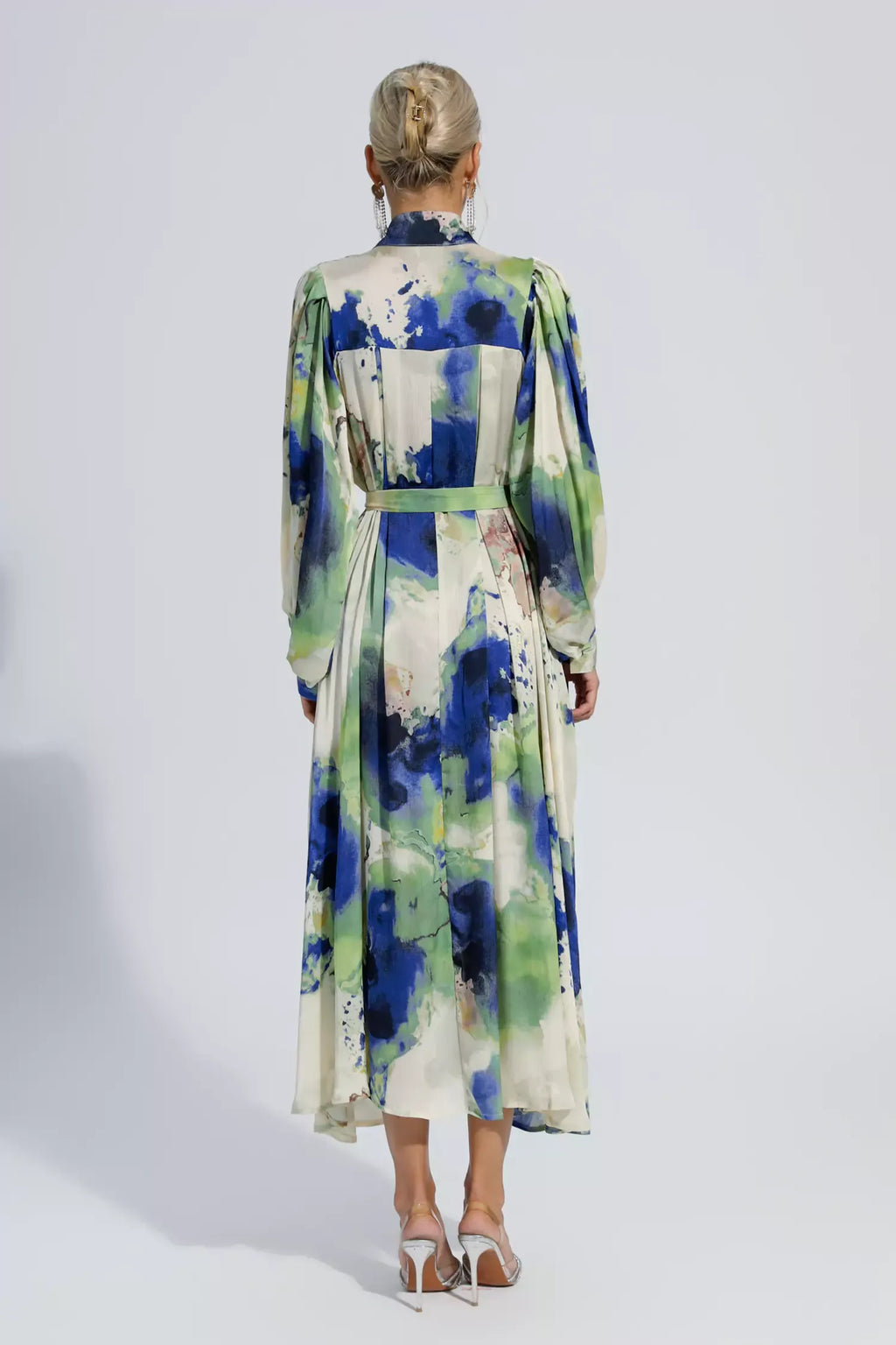 Anne Çiçekli Tie Dye Uzun Kollu Maxi Elbise