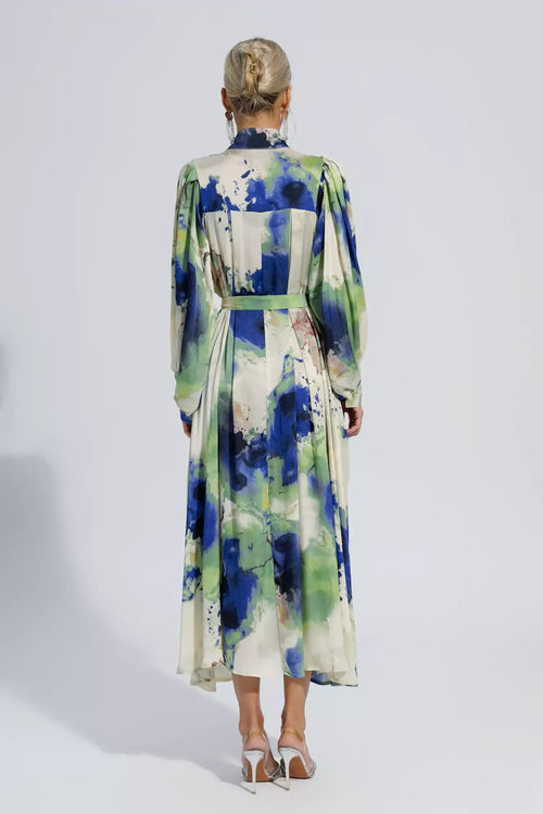 Anne Çiçekli Tie Dye Uzun Kollu Maxi Elbise