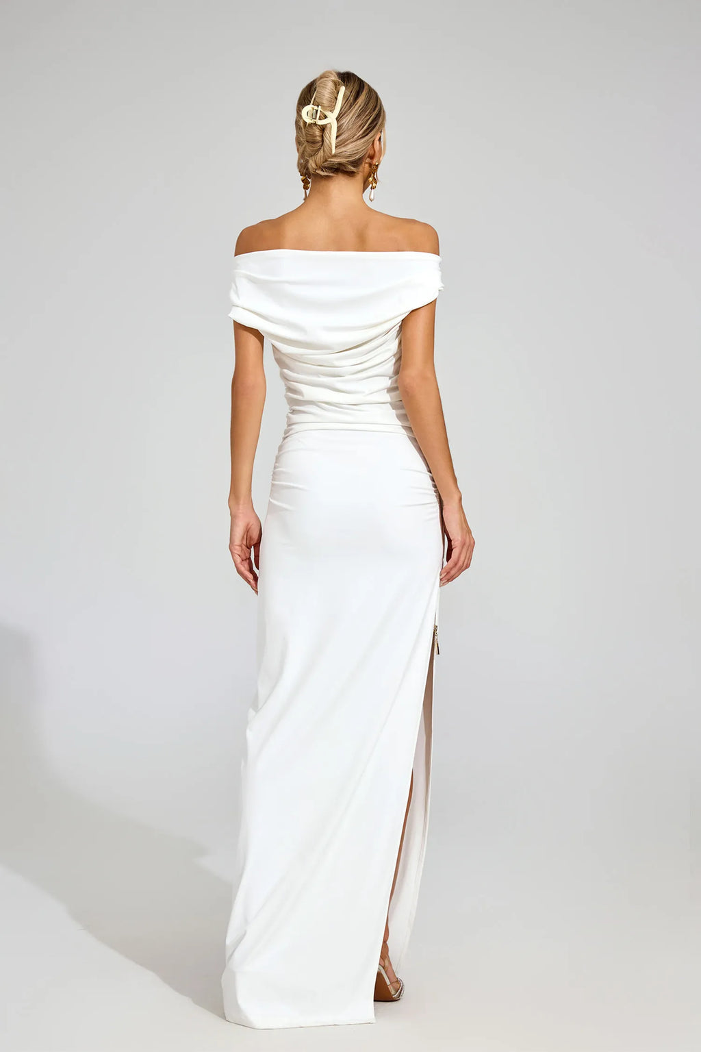 Monica Beyaz Off Shoulder Maxi Elbise