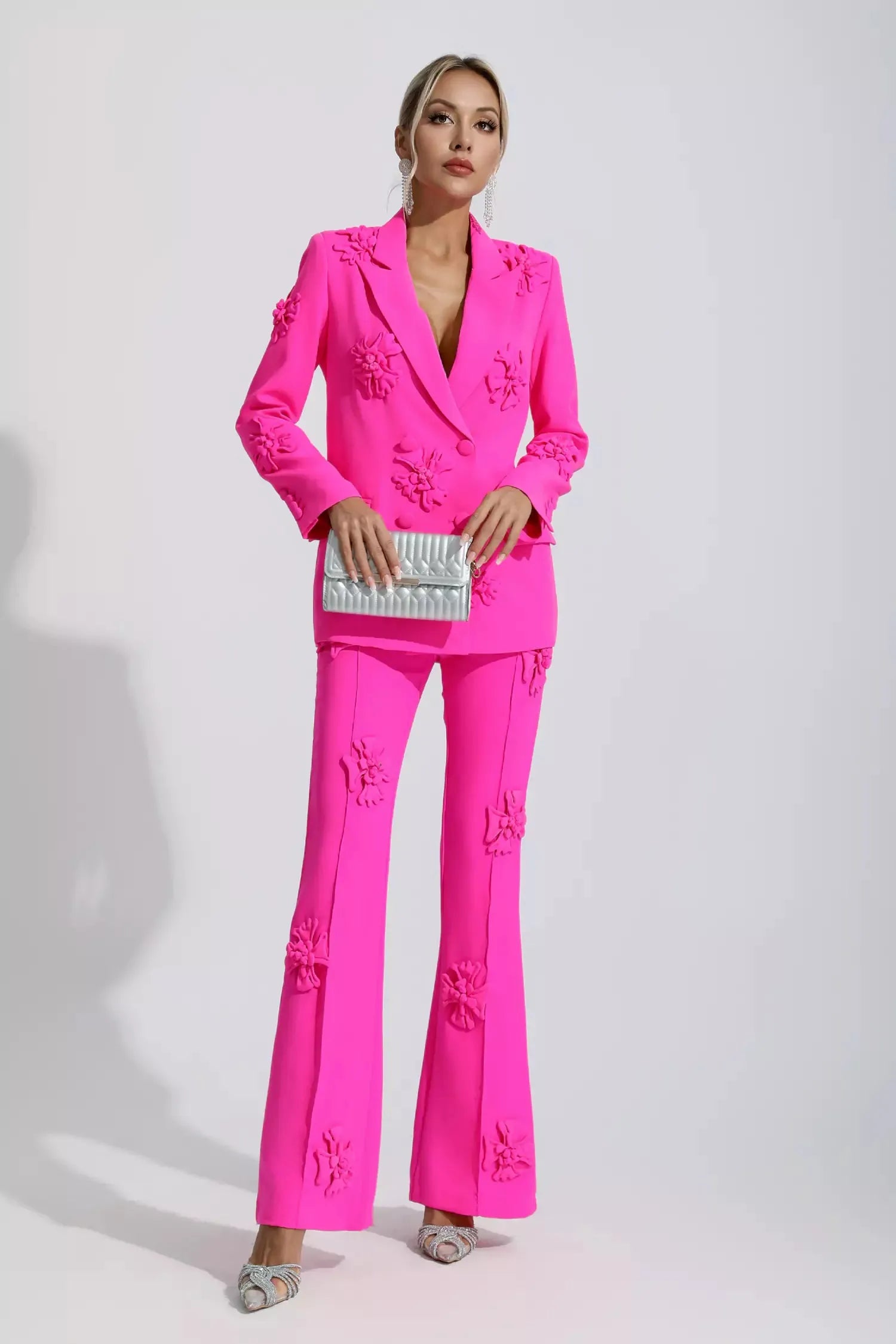 Ari Pembe Jakarlı Çiçek Blazer Takımı