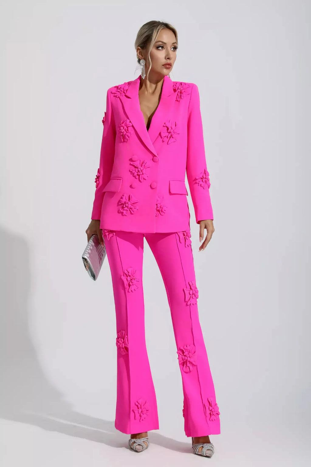 Ari Pembe Jakarlı Çiçek Blazer Takımı