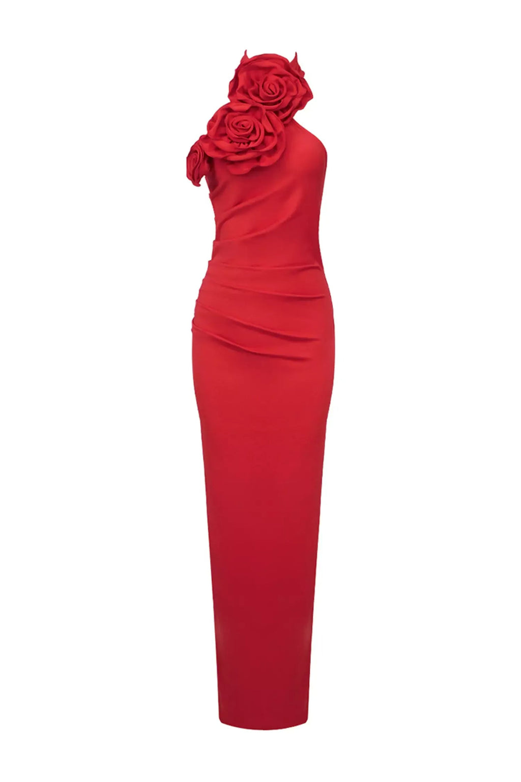 Natalie Kırmızı Çiçekli Fırfırlı Halter Maxi Elbise