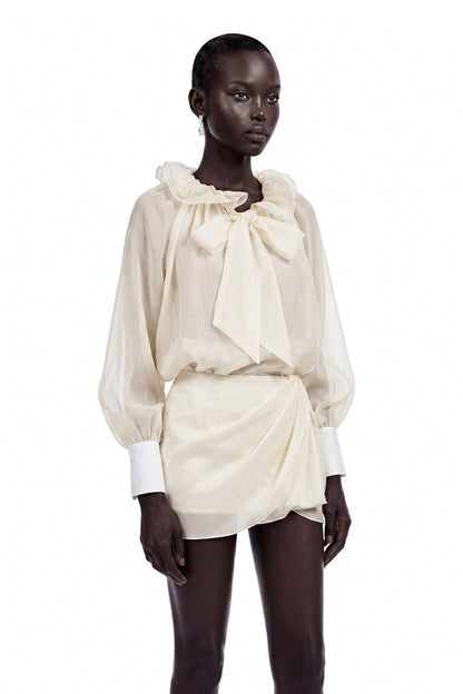 Bethany Fırfırlı ve Bağlamalı Şifon Bluz Krem