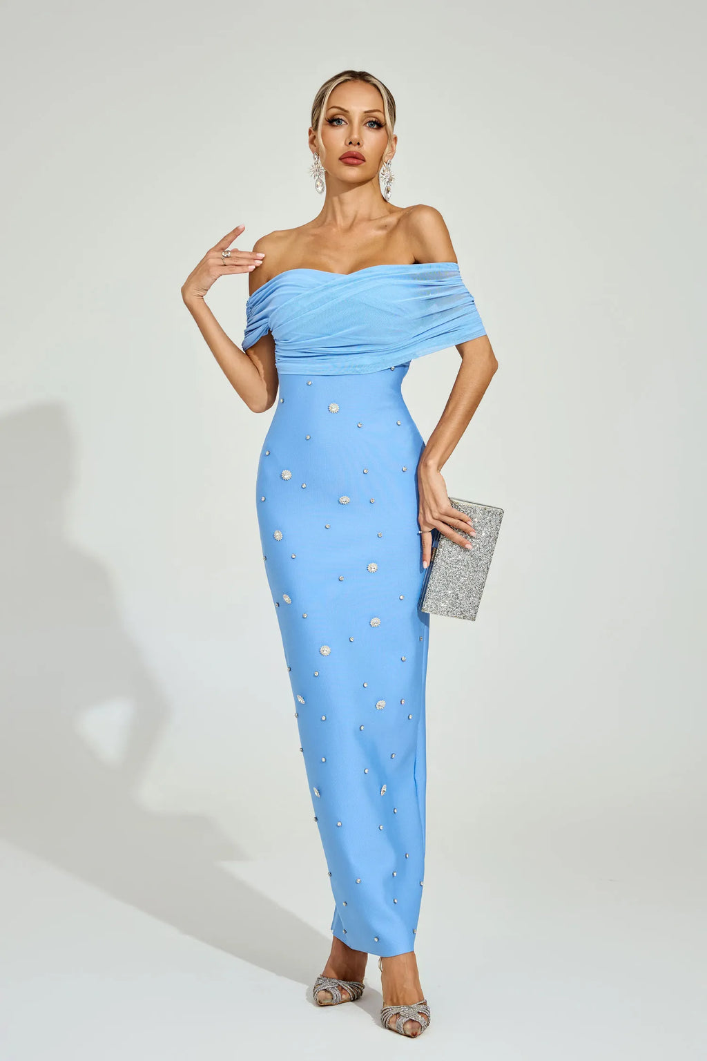 Ella Açık Mavi Off - Shoulder Midi Elbise