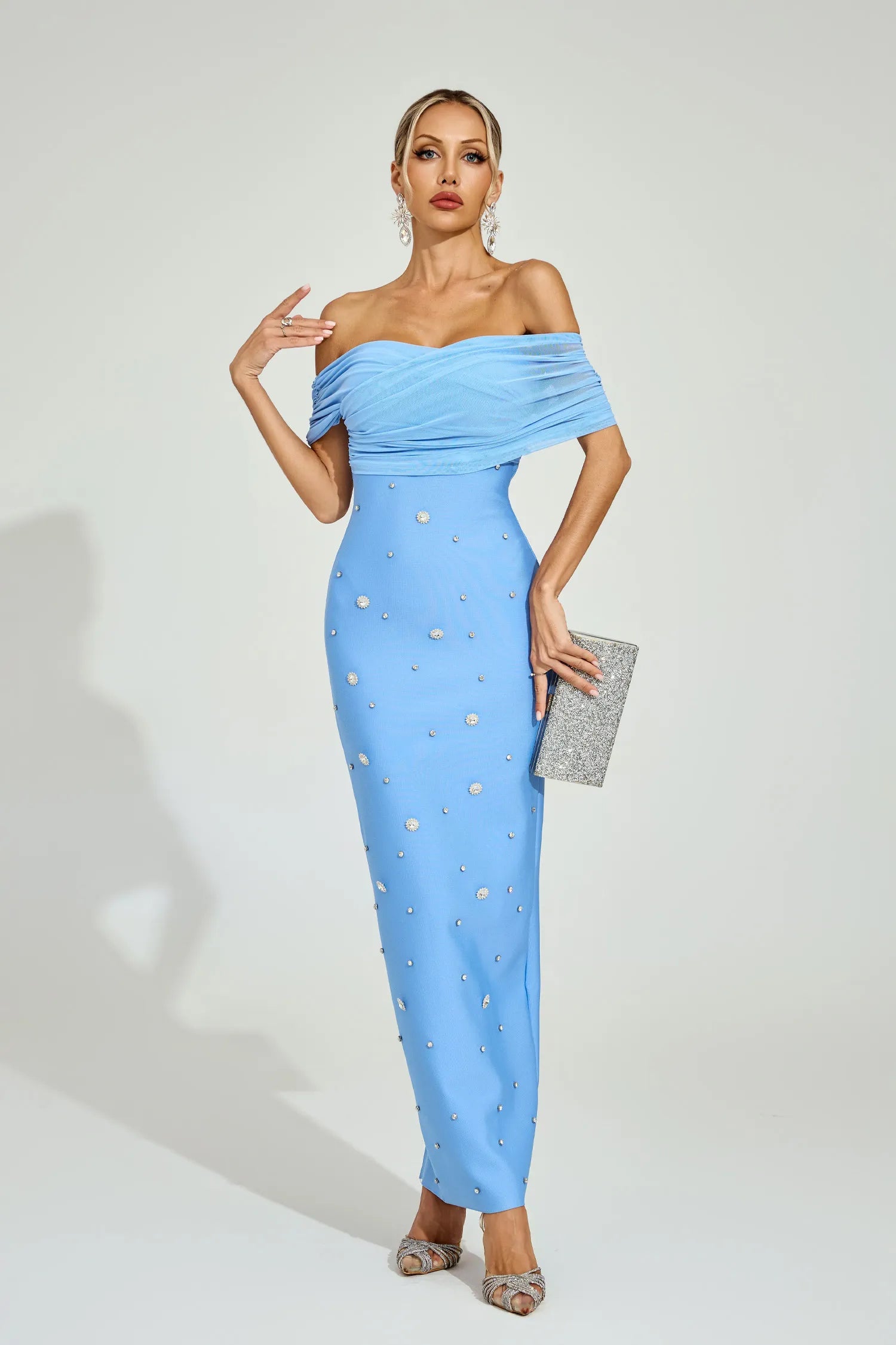 Ella Açık Mavi Off - Shoulder Midi Elbise