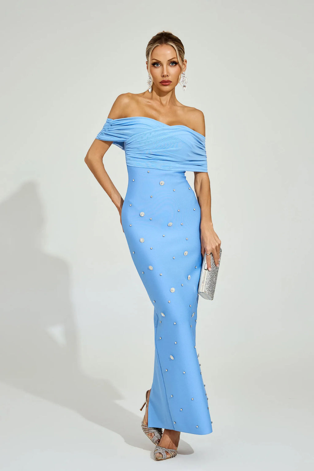 Ella Açık Mavi Off - Shoulder Midi Elbise