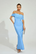 Ella Açık Mavi Off - Shoulder Midi Elbise