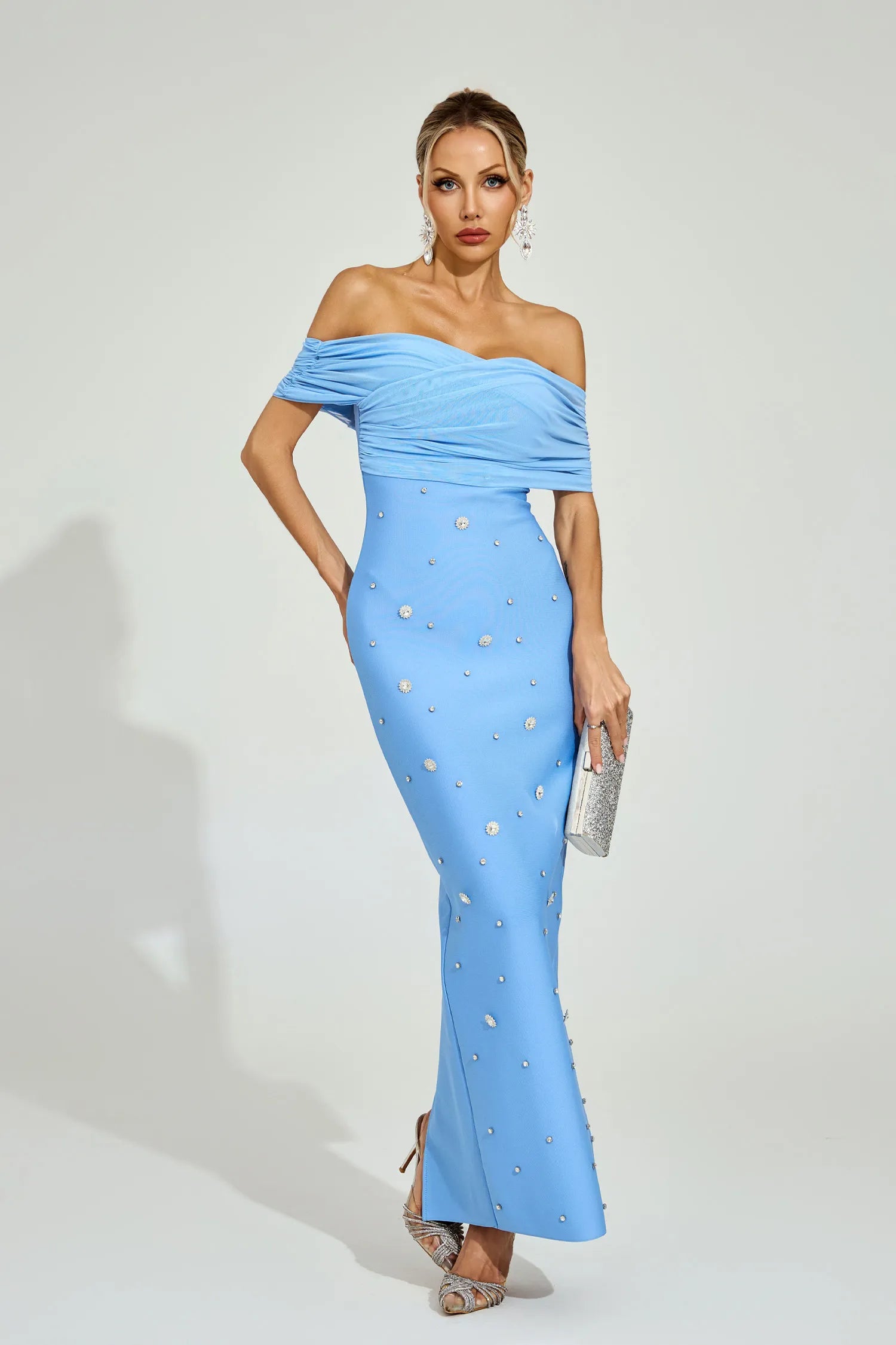Ella Açık Mavi Off - Shoulder Midi Elbise