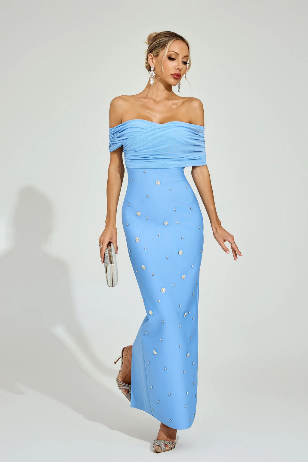 Ella Açık Mavi Off - Shoulder Midi Elbise