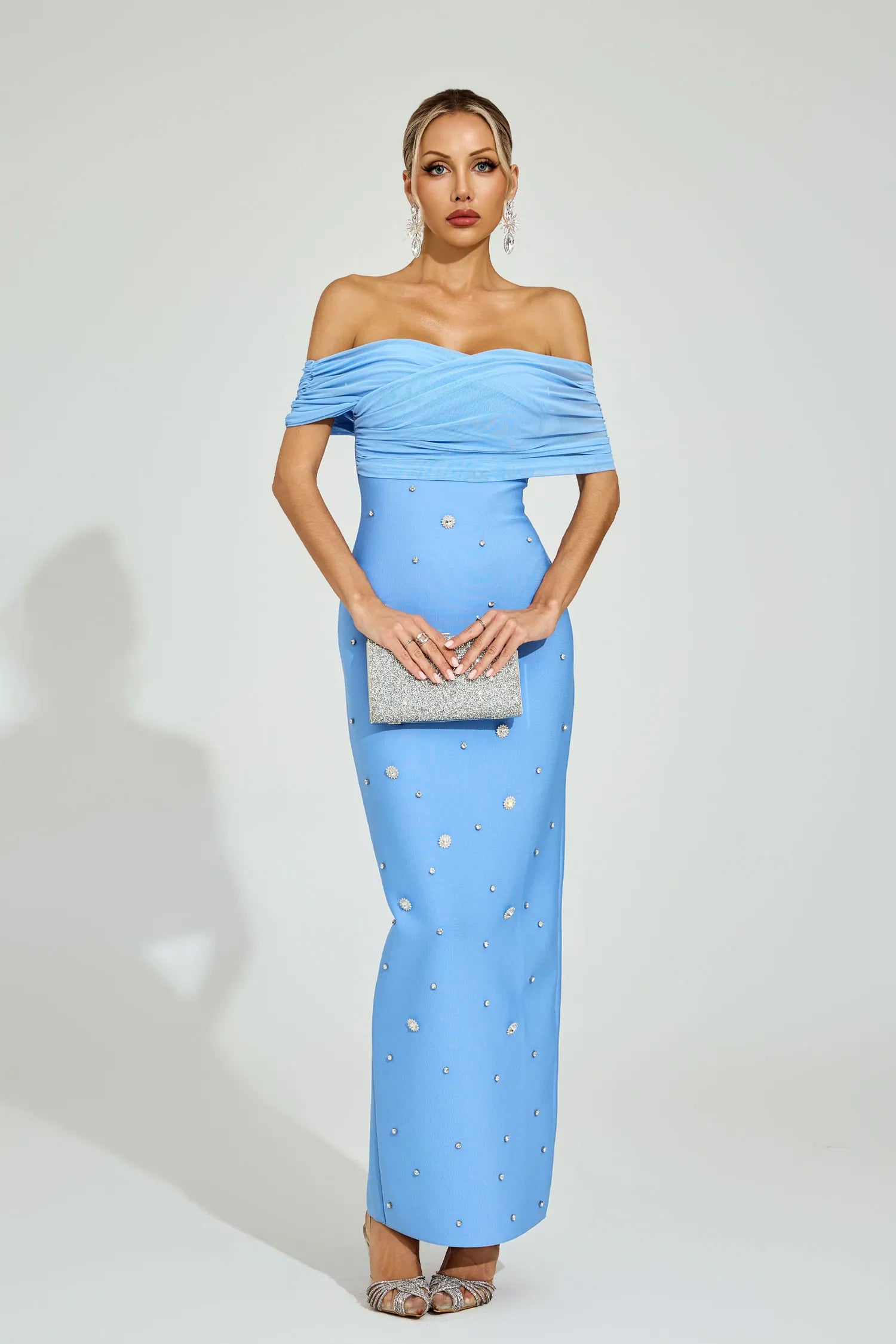 Ella Açık Mavi Off - Shoulder Midi Elbise