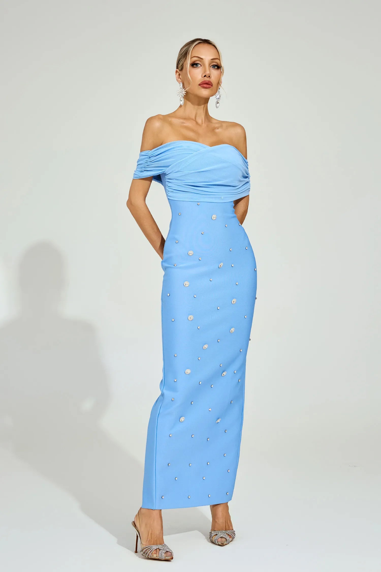Ella Açık Mavi Off - Shoulder Midi Elbise
