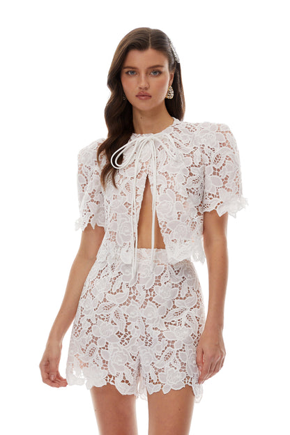 Brunhilde Çiçekli Dantel Detaylı İkili Takım Beyaz