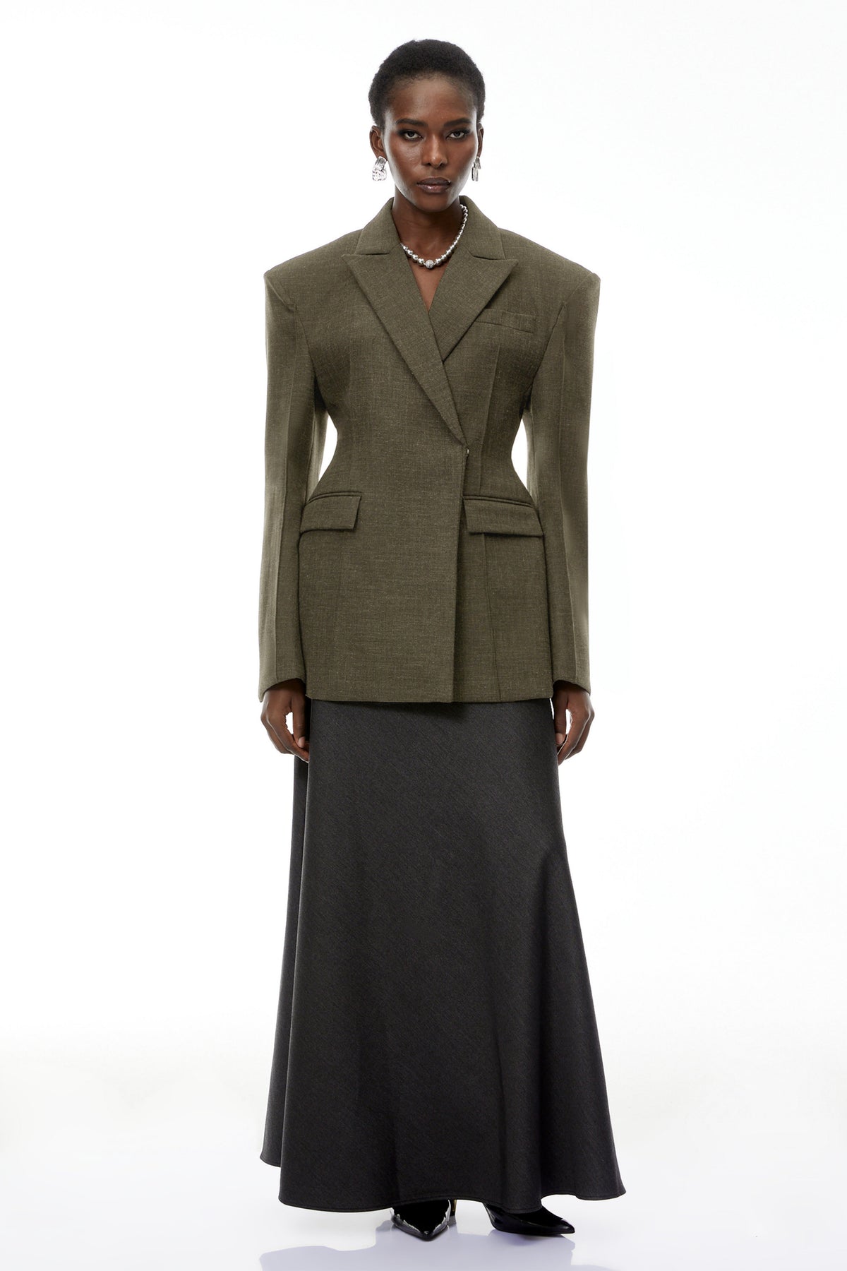 Caspian Asimetrik Oversize Ceket Yeşil