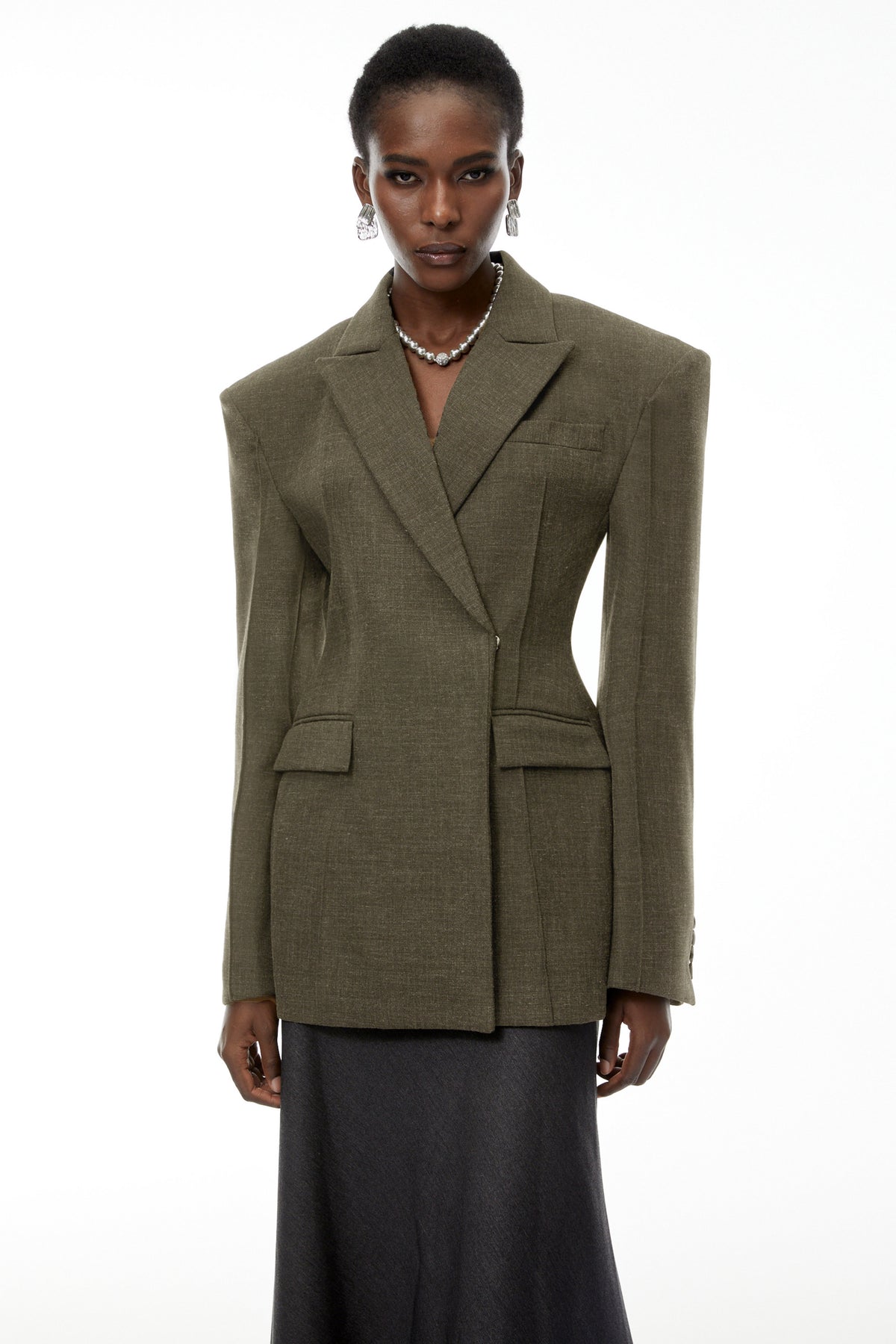 Caspian Asimetrik Oversize Ceket Yeşil