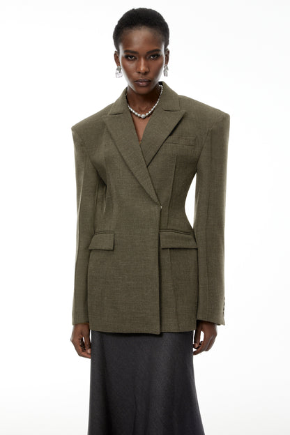 Caspian Asimetrik Oversize Ceket Yeşil