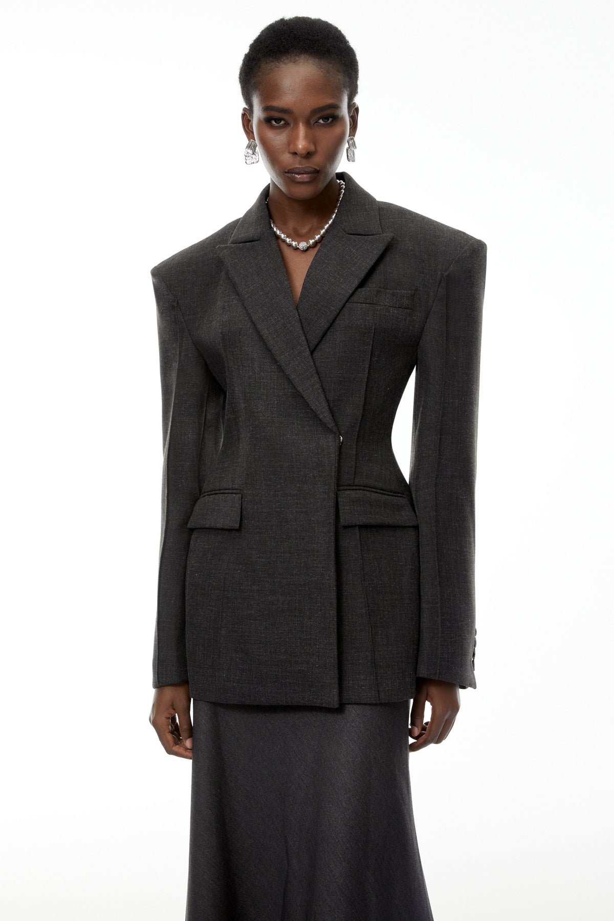 Caspian Asimetrik Kesim Oversize Ceket Gri