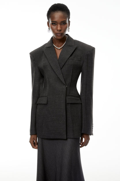Caspian Asimetrik Kesim Oversize Ceket Gri