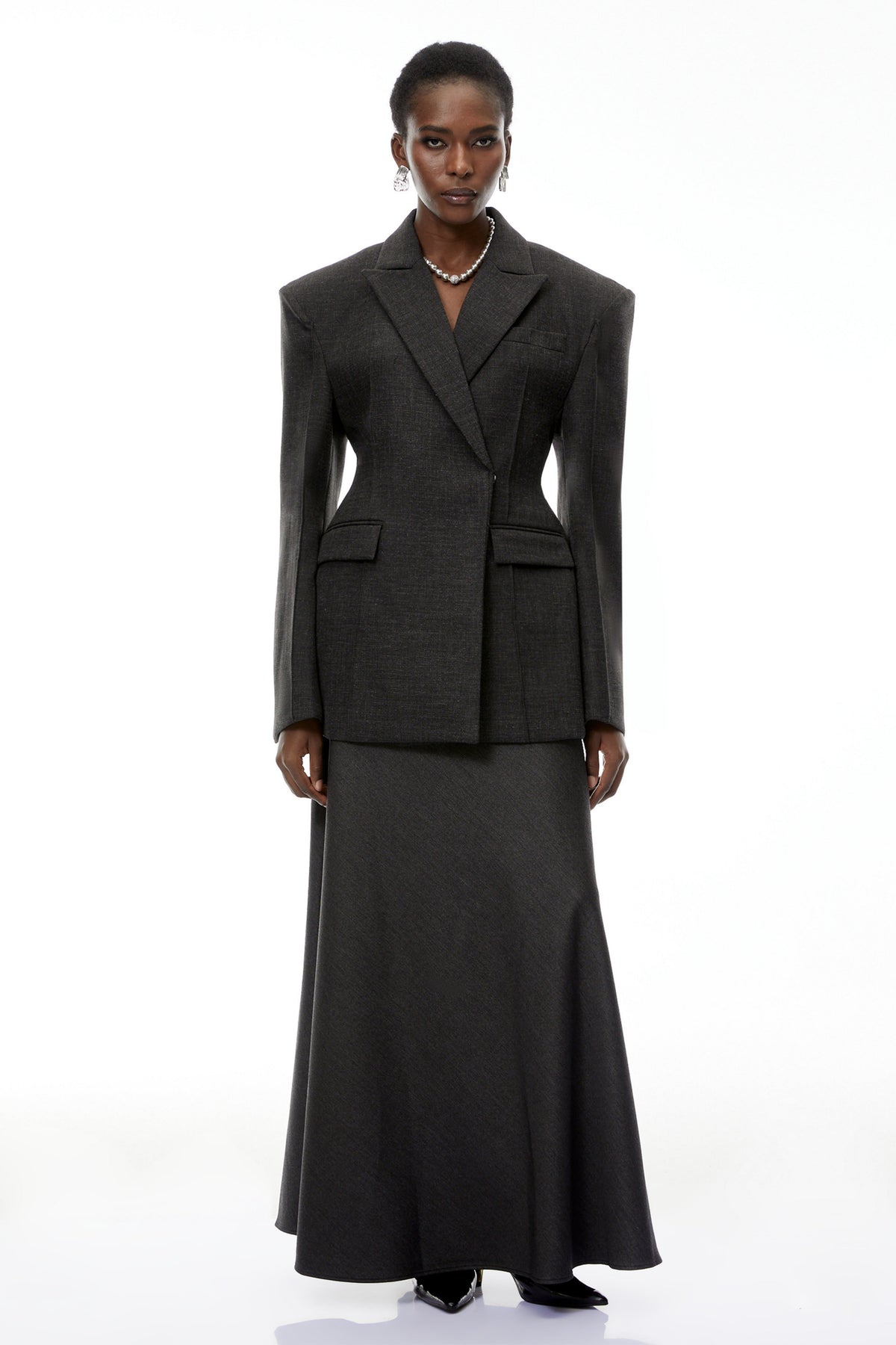 Caspian Asimetrik Kesim Oversize Ceket Gri