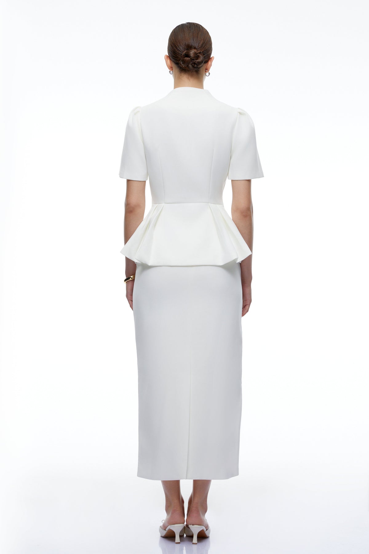 Celine Peplum Blazer ve Midi Etek Takım Beyaz