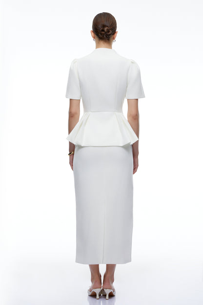 Celine Peplum Blazer ve Midi Etek Takım Beyaz
