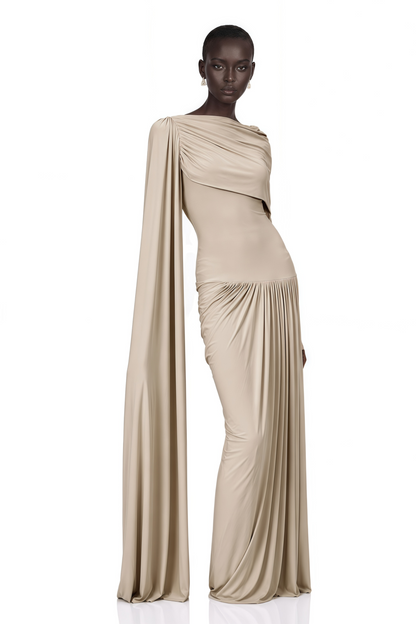 Gaëlle Kurdele ve Drape Detaylı Maksi Elbise Nötr