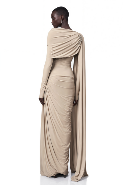 Gaëlle Kurdele ve Drape Detaylı Maksi Elbise Nötr