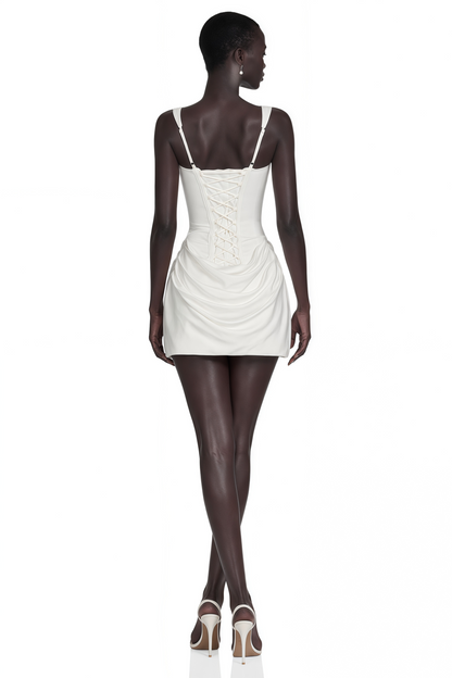 Paulette Büzgülü Bodycon Mini Elbise Beyaz