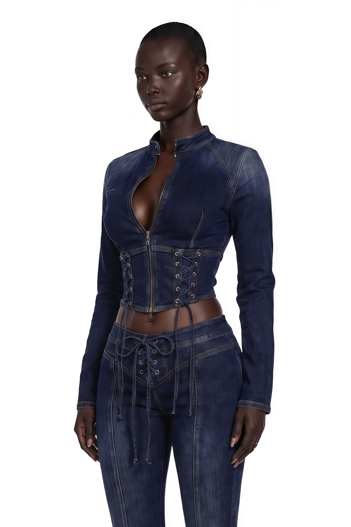 Kiona Bağcıklı Denim Takım İndigo Mavi