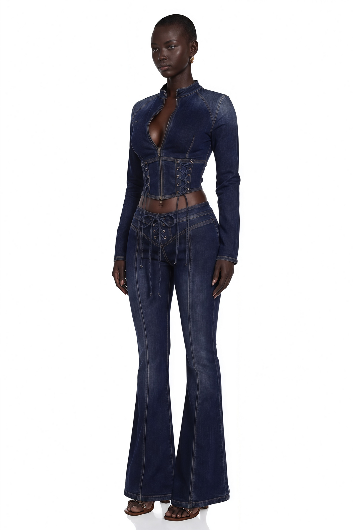 Kiona Bağcıklı Denim Takım İndigo Mavi