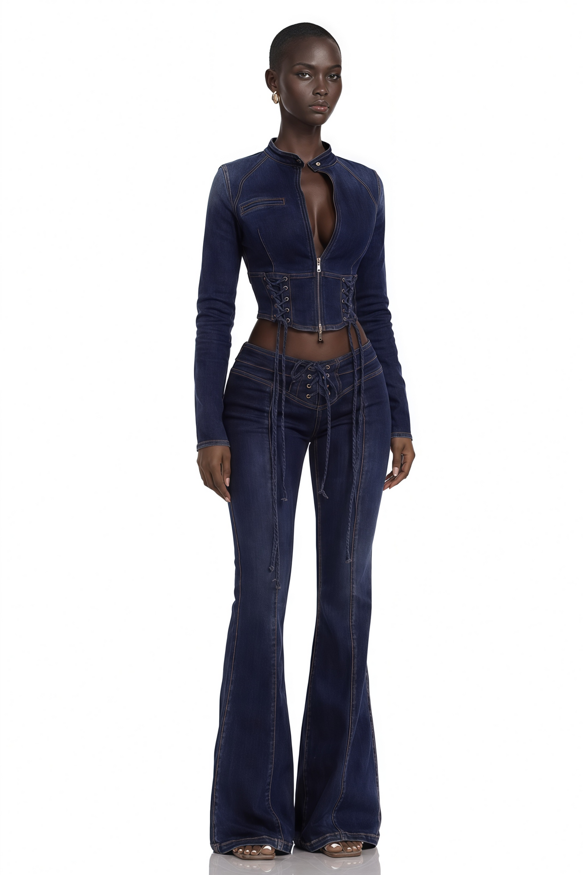 Kiona Bağcıklı Denim Takım İndigo Mavi