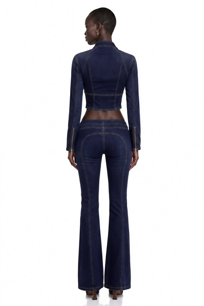 Kiona Bağcıklı Denim Takım İndigo Mavi