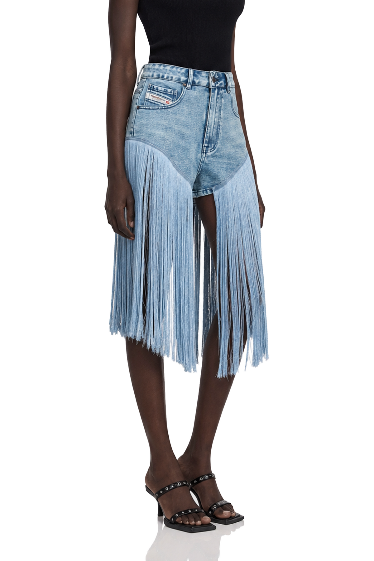 Martina Püskül Detaylı Denim Şort Mavi