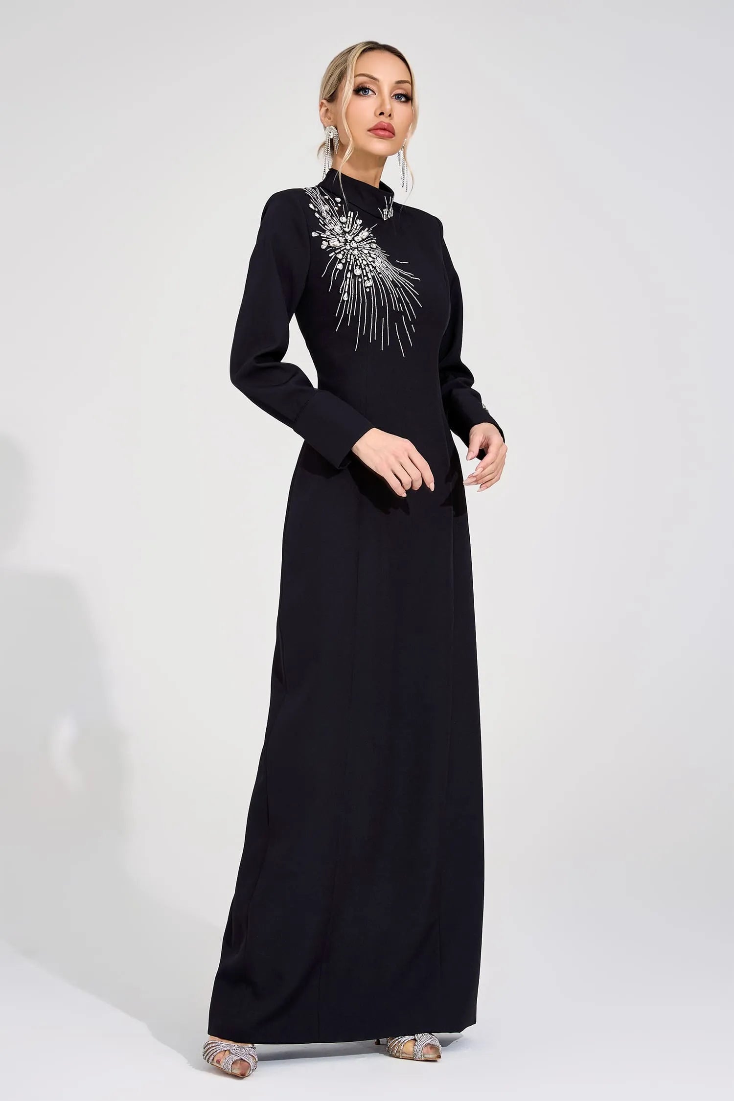 Chaucer Siyah Elmas Maxi Elbise