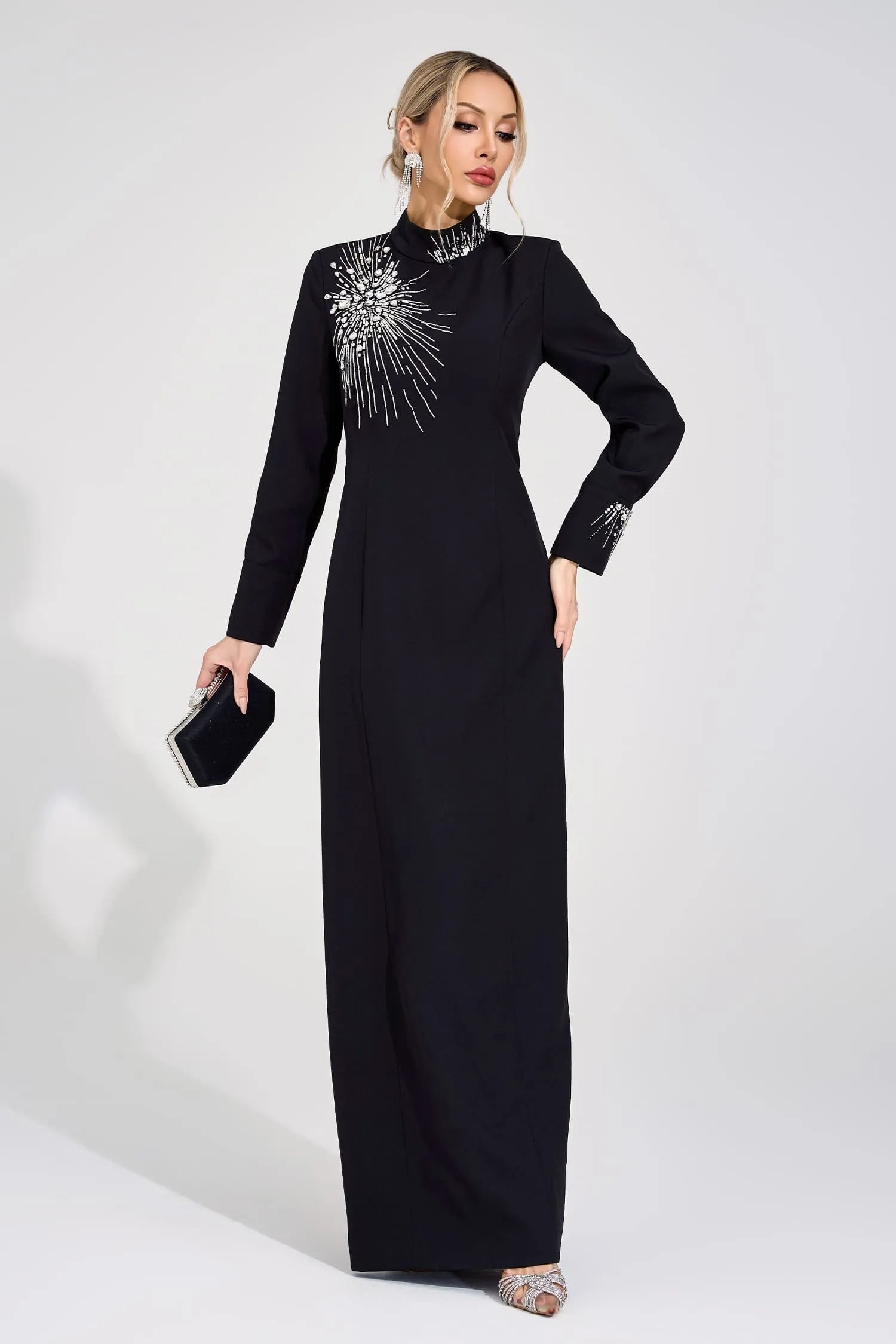 Chaucer Siyah Elmas Maxi Elbise
