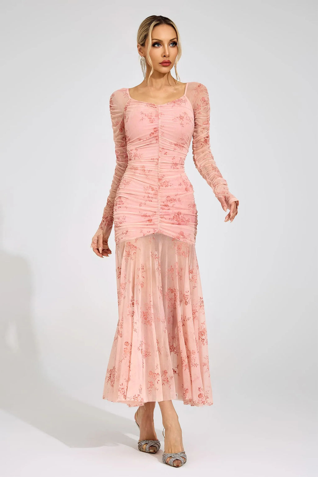 Lilouette Pembe Desenli Maxi Elbise