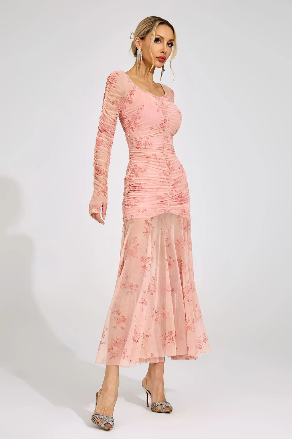 Lilouette Pembe Desenli Maxi Elbise