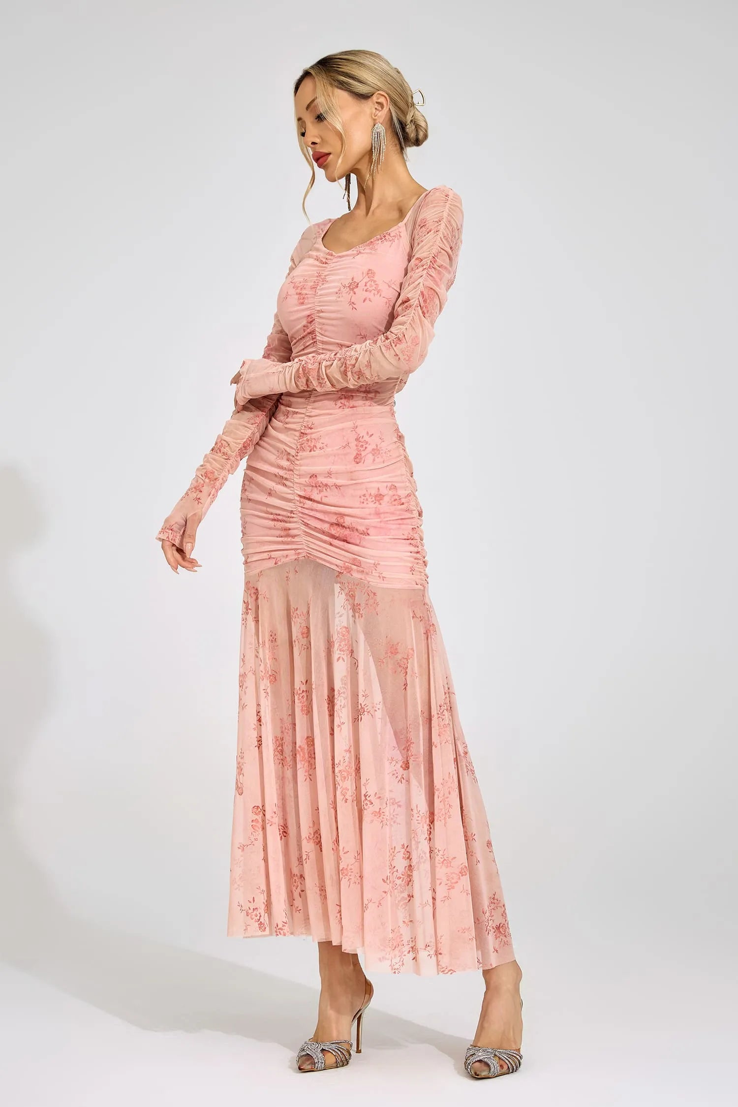 Lilouette Pembe Desenli Maxi Elbise