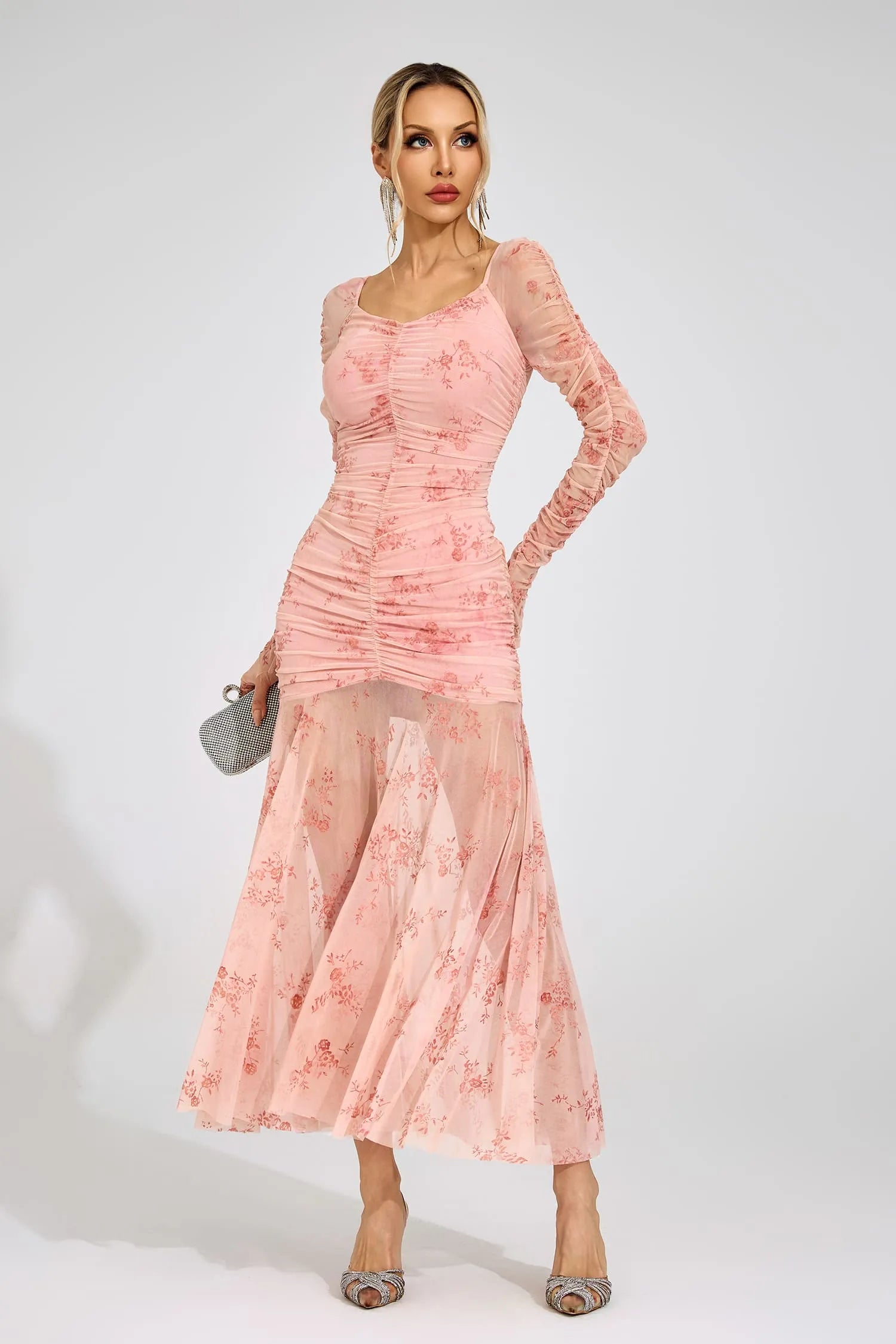 Lilouette Pembe Desenli Maxi Elbise