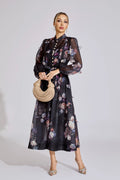 Samirah Siyah Desenli Maxi Elbise