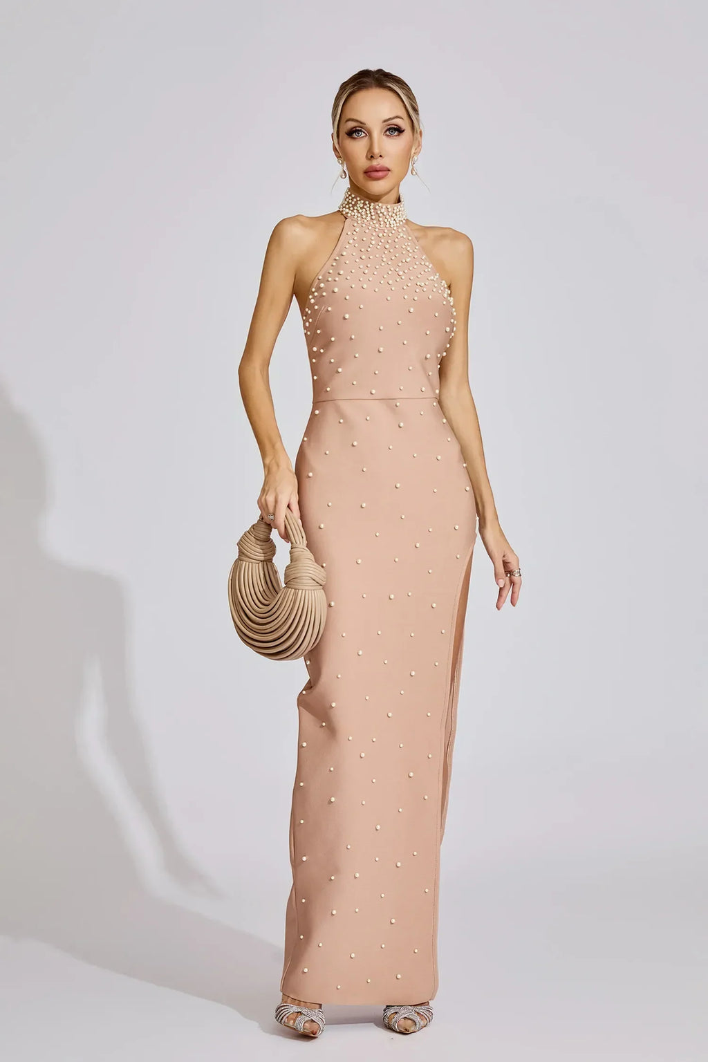 Valentina Bej İnci Halter Maxi Elbise