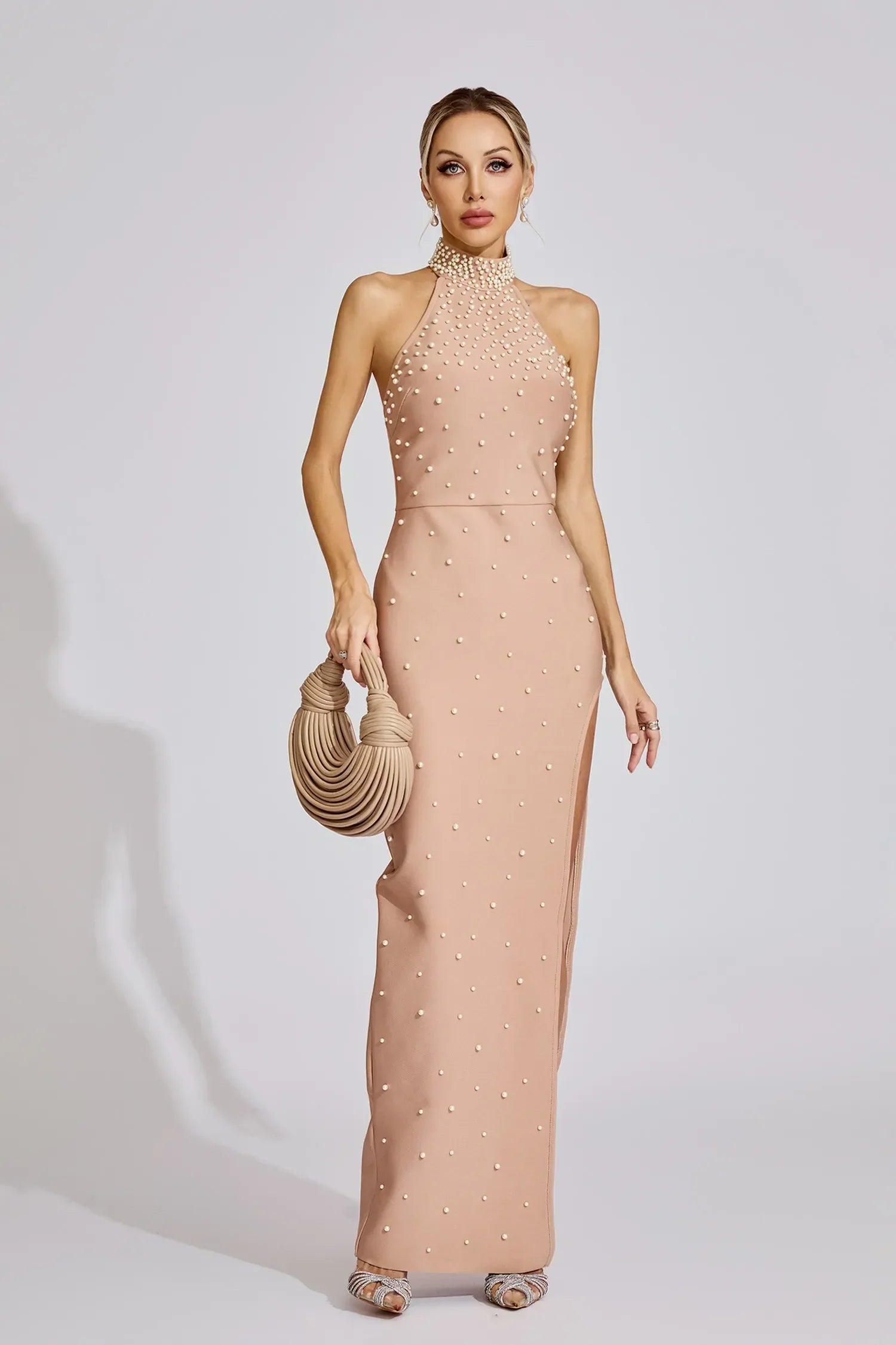 Valentina Bej İnci Halter Maxi Elbise