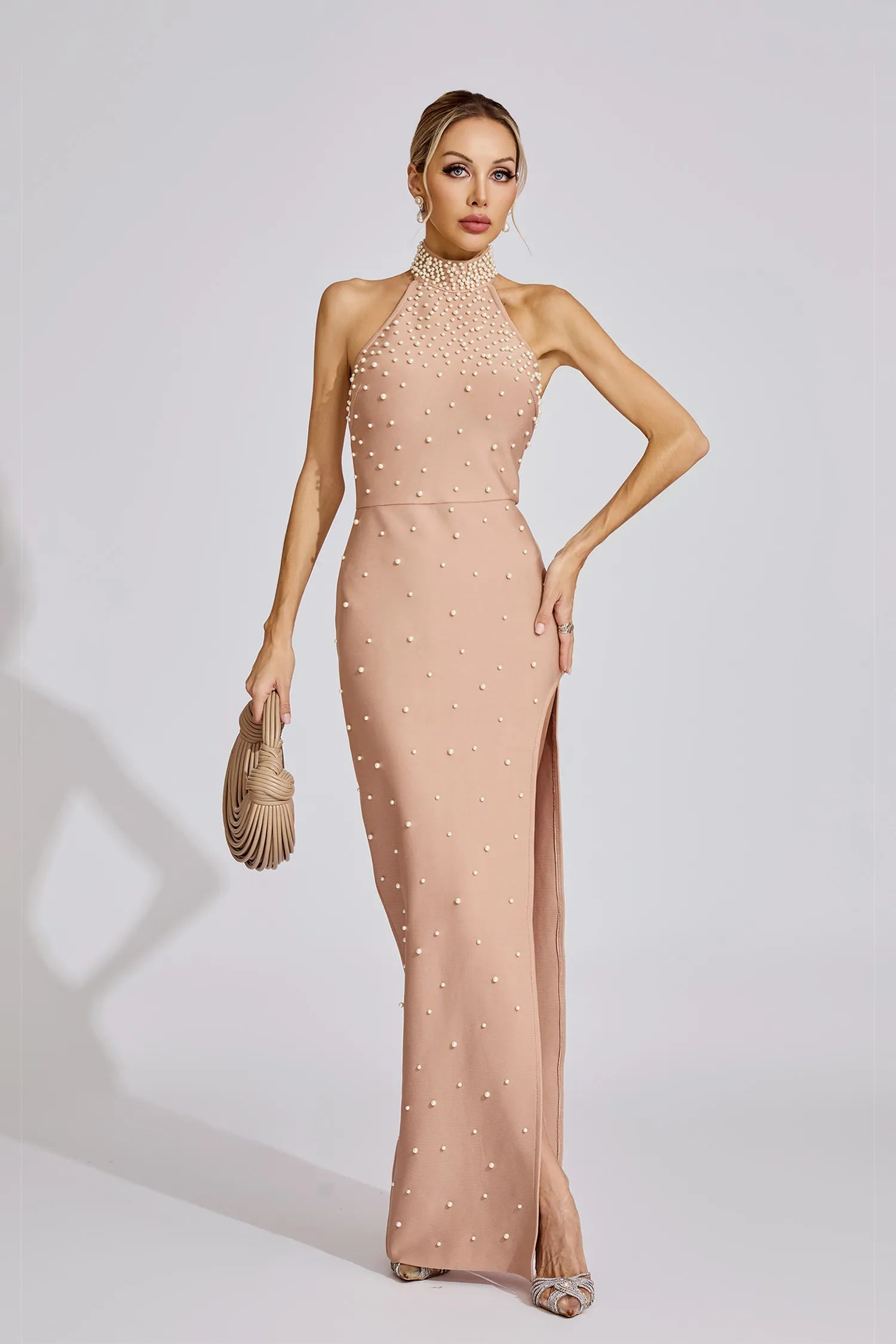 Valentina Bej İnci Halter Maxi Elbise